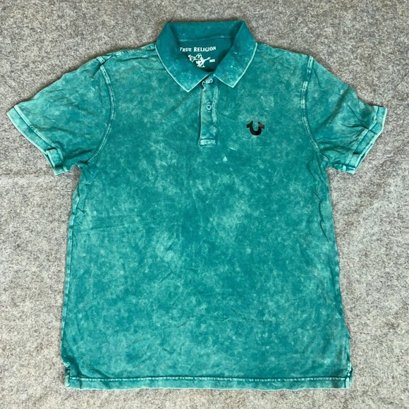 True Religion Other - True Religion Mens Shirt 2XL XXL Green Polo Short Sleeve Button Casual Faded Top